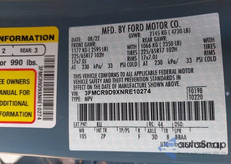 2022 Ford Bronco Sport Badlands z USA, uszkodzony, nr VIN 3FMCR9D9XNRE10274